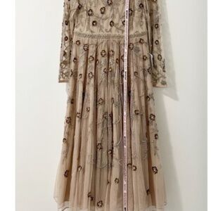 Mac Duggal Beige Floral Embroidered Long Sleeve Dress